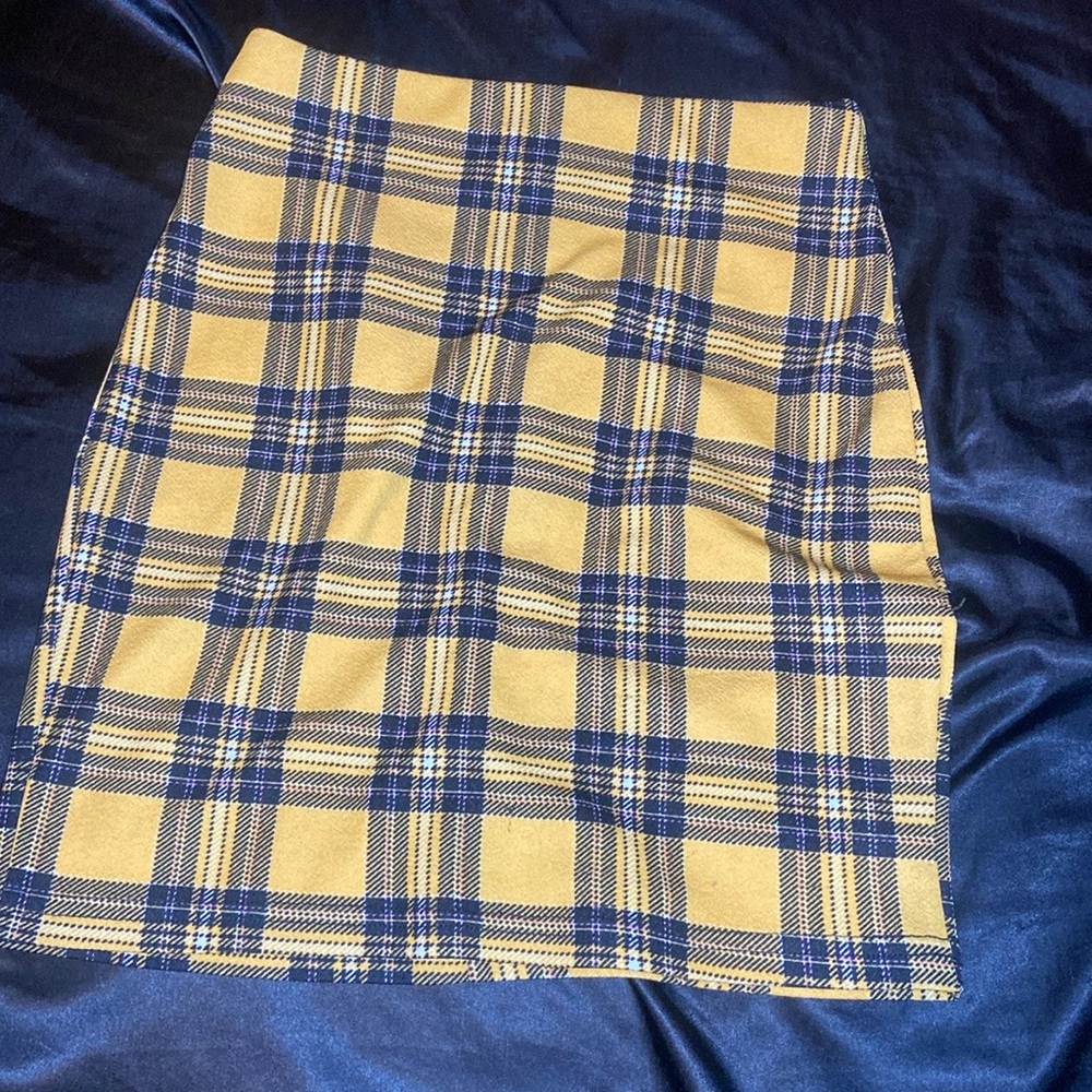 Black and yellow plaid skirt